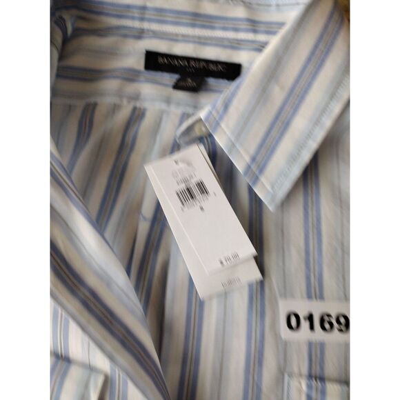 BANANA REPUBLIC Button Up Shirt Women S Blue Striped Fitted Collared Long Slvs - Picture 3 of 8